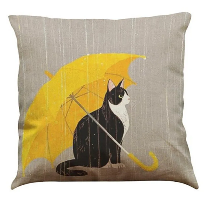 

Flax Kitty Cat under Umbrella pillow case covers Kitten family cute waist cushion cases Playing Cats retro pillow slip covers