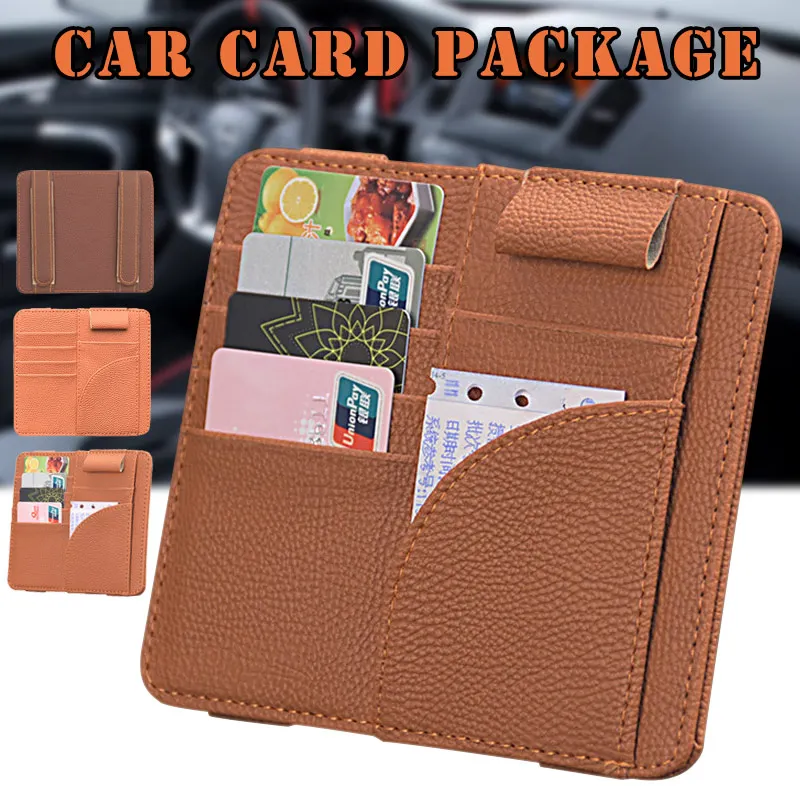 

2018 1 Pcs Car Cards Storage Bag Holder Case PU Leather Sun Visor Pen Clip Organizer CSL88