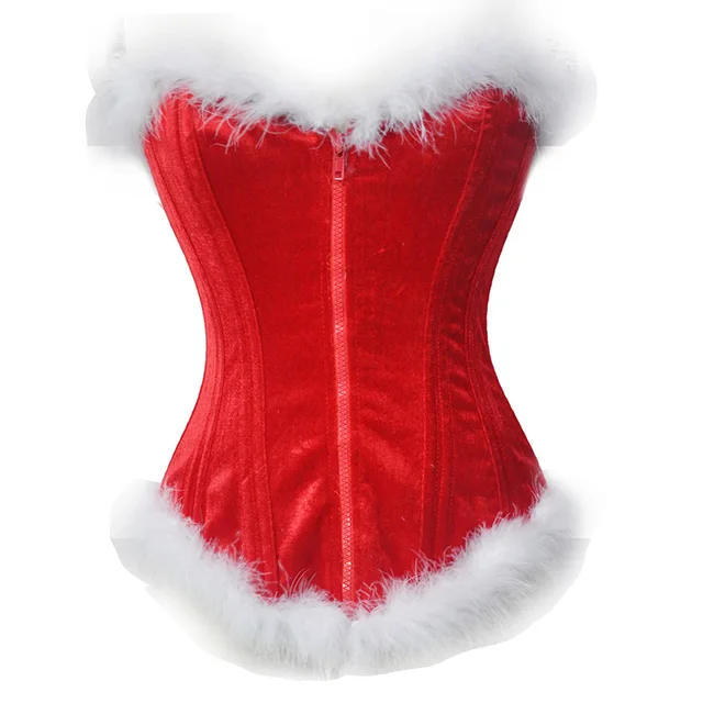 Buy christmas flannel sexy fur overbust red leather
