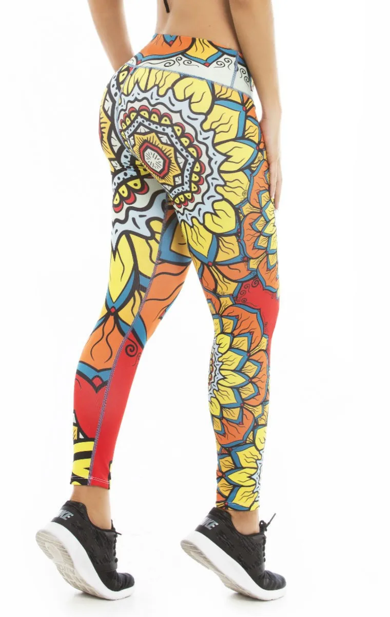 YELLOW orange lotus flower print yoga PANT fitness workout pant sport gear activewear running gym legging swimming full length pants(3)