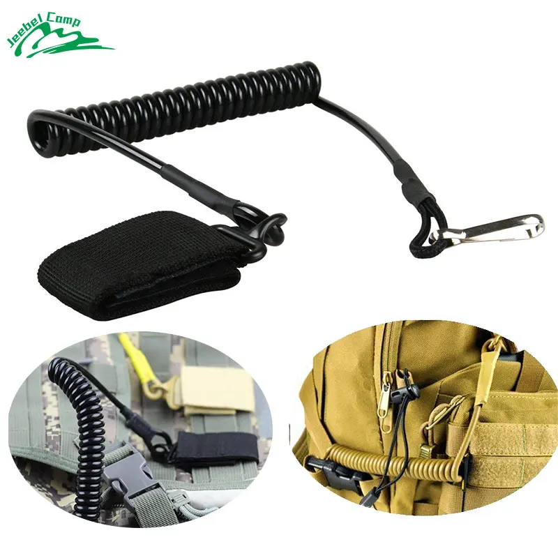 

EDC Molle Coil Style Elastic Secure Spring Lanyard Sling Keychain Hiking Tools Adjustable for Keys Whistle ID Cards