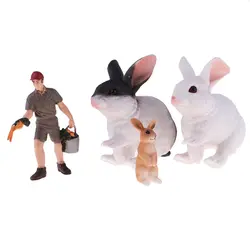 Реалистичная ферма животное подвижная фигурка-Модель Коллекционная игрушка-Ранчер и 4 кроликов