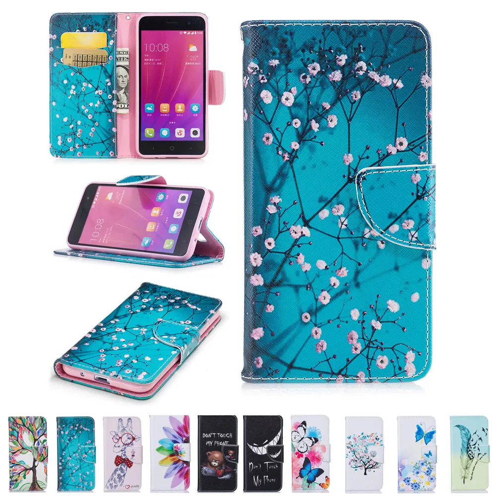 

mobile phone case for ZTE A520 Cover butterfly tree Smile Bear Stand Cases for ZTE Blade A 520 wallet case With 2 Card Slots