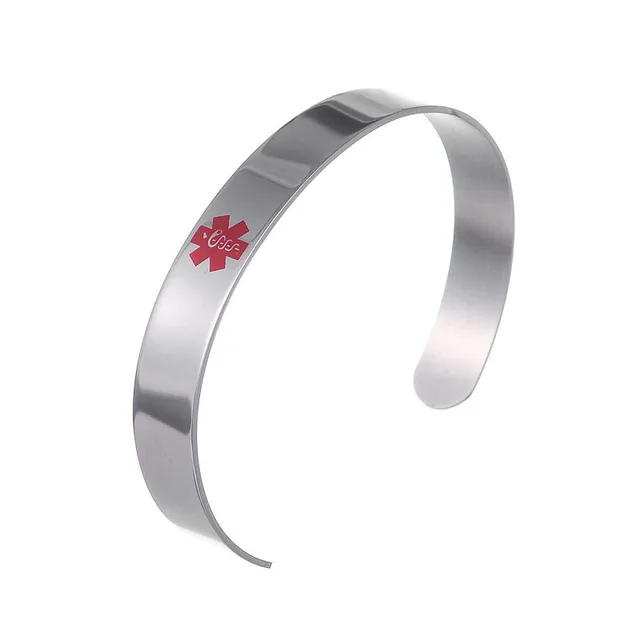 Stainless Steel Red Id Medical Alert Bangle Bracelet Open Design Stainless Steel Red Id Medical Alert Bangle Bracelet Open Design Uni Jewelry Diabetic Identification Cuff