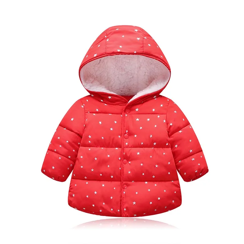 Christmas Winter Baby Girls Coats Hooded Star Pink Red Warmer Jackets