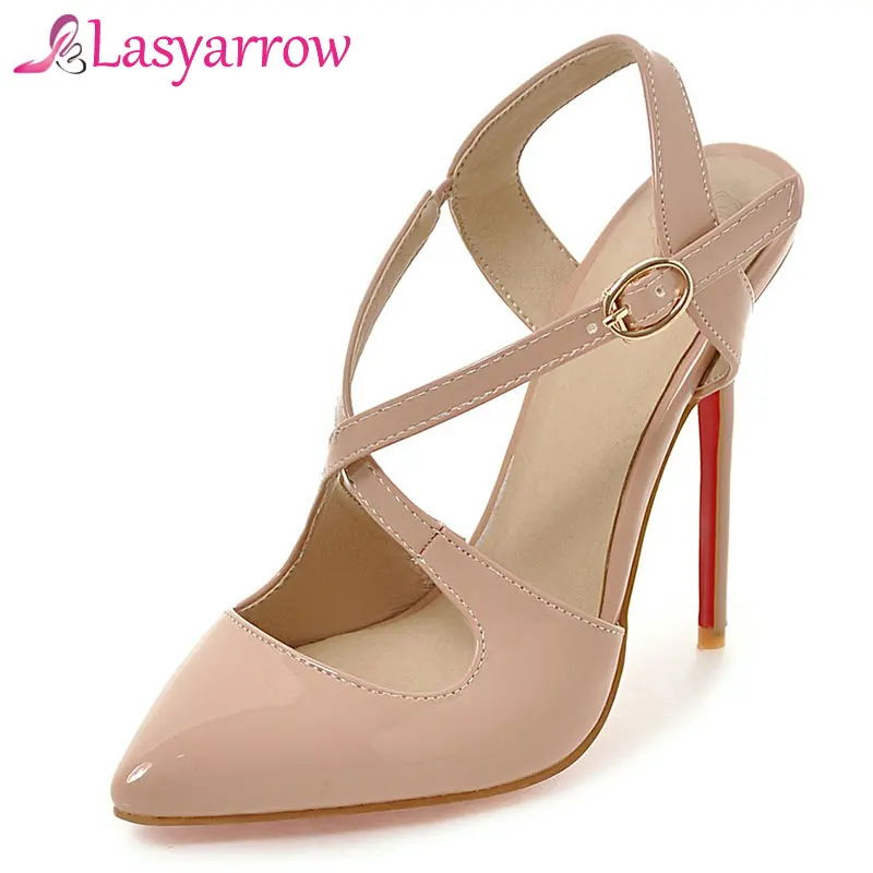 

Lasyarrow Stilettos Sandals Summer Shoes Woman Sexy 12cm Thin High-Heeled Dress Shoes Buckle Pumps Pointed Toe Zapatos Mujer F81