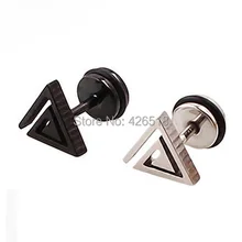 Полые треугольные белые черные титановые стальные Панк мужские закрученные(пирсинг) серьги-гвоздики не выцветают