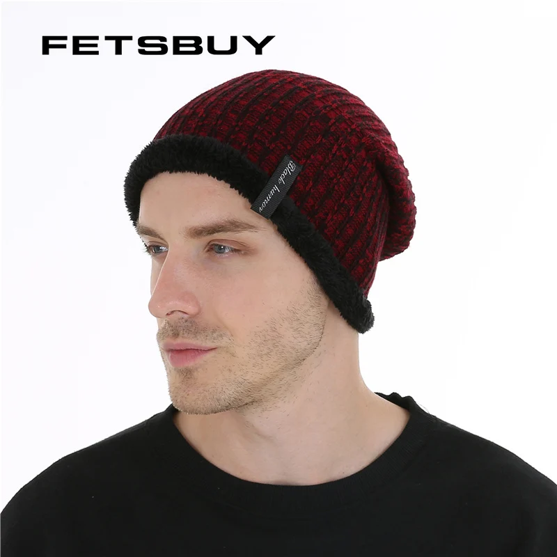 

FETSBUY Autumn And Winter Bonnets Hat For Men Women Knitted Plaid Beanies Skullies Keep Warm Add Velvet Caps Men Bonnet #19005
