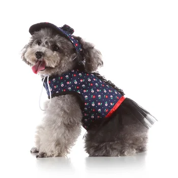 

Print Dog Princess Tutu Dress Skirt Dog Clothes small Pet Cat dog Harness Dress and Leash dog Collar Leads With Hat