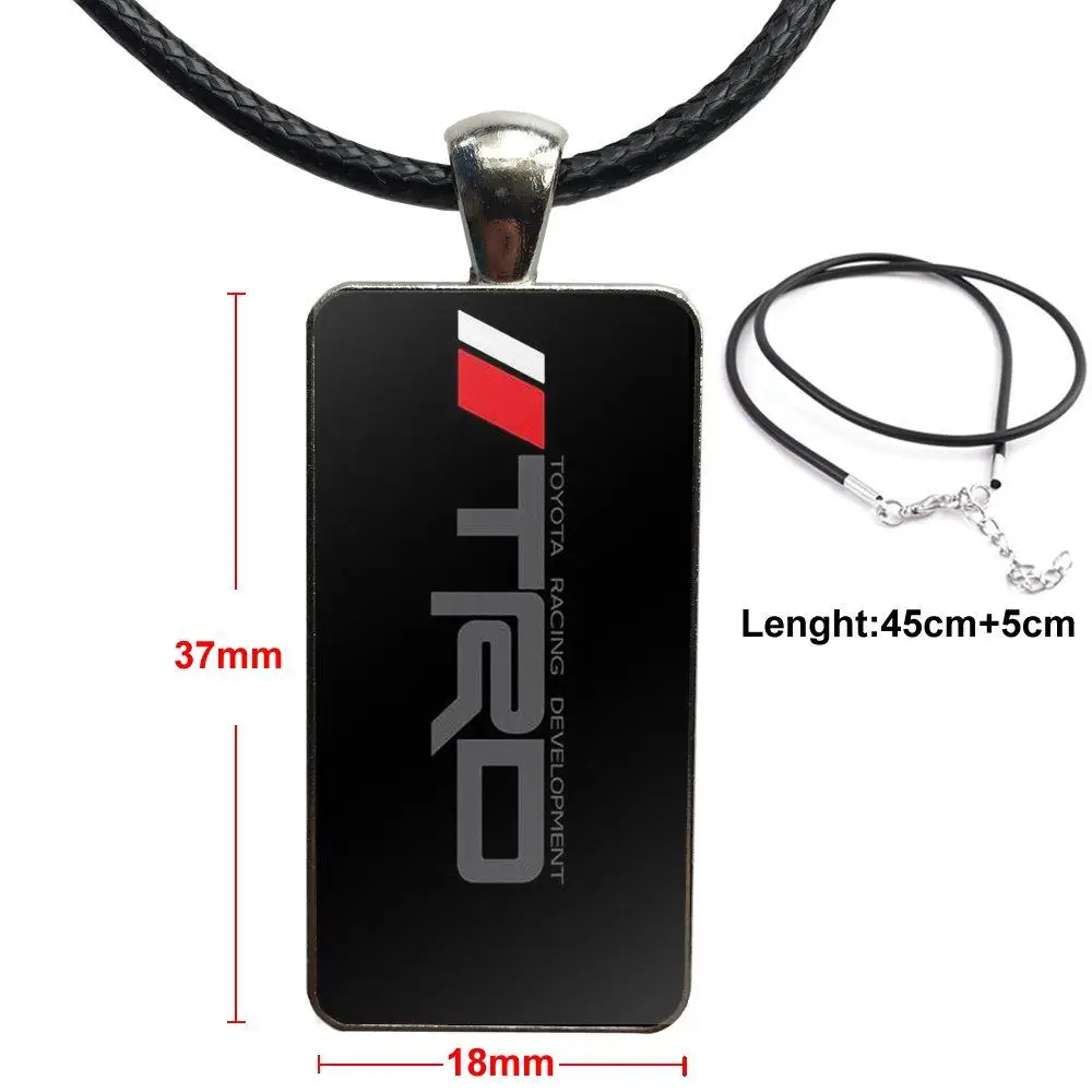 

For Women Gifts Boy Car Logo Trd Toyota Racing Glass Pendant Necklace Handmade Half Pendant Rectangle Necklace
