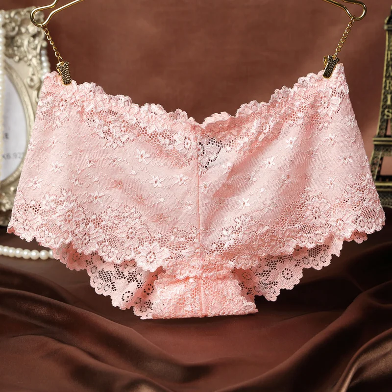 

Women Sexy Lace Panties Tempting Low-waist Jacquard Briefs Nylon Transparent Hollow Invisible Underwear One Size