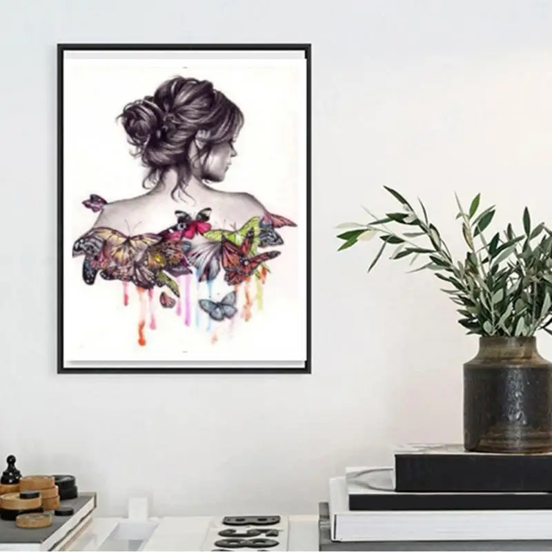 

New 5D DIY diamond canvas painting Butterfly Beauty Lady rhinestones diamond painting With cross stitch kits Full diamond