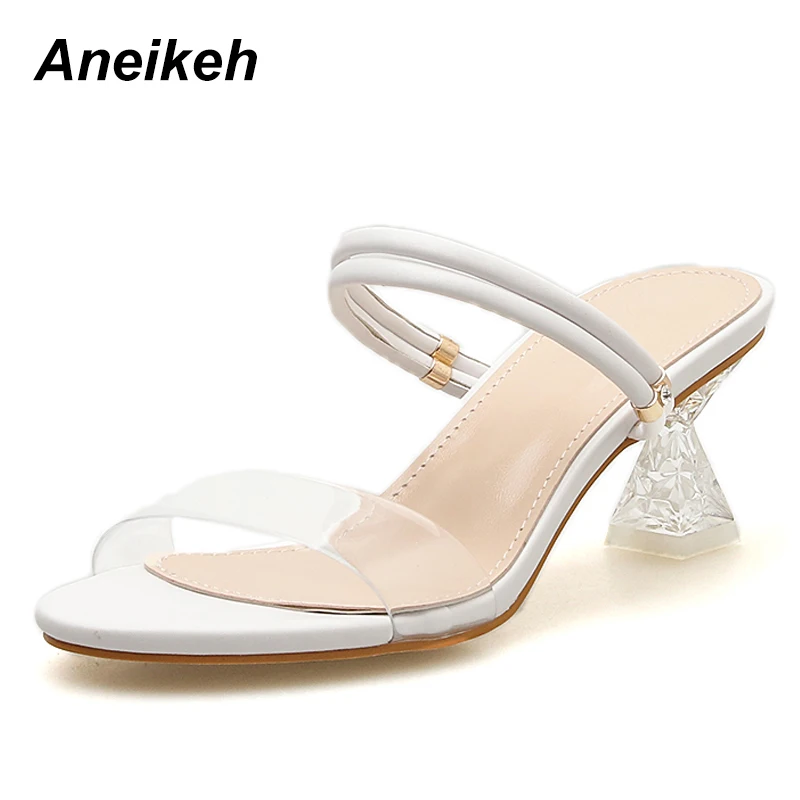 

Aneikeh 2019 New PVC Jelly Sandals Crystal Open Toed Sexy Transparent Sandals Slippers Women Shoes Mid Clear Heeled Shoes Pumps