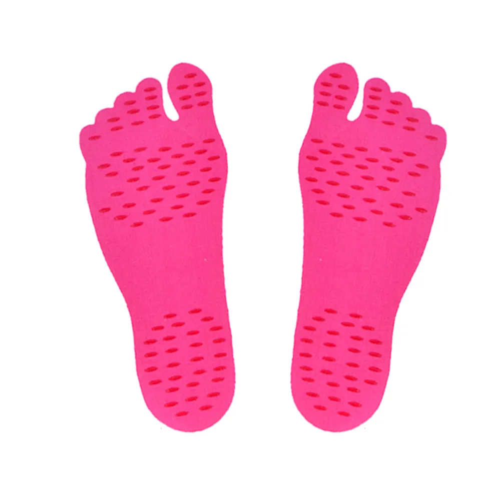 Newly 1 Pair Adhesive Shoes Pads Feet Sticker Stick On Soles Flexible Anti-slip Beach Feet Protection FMS19 - Color: Pink