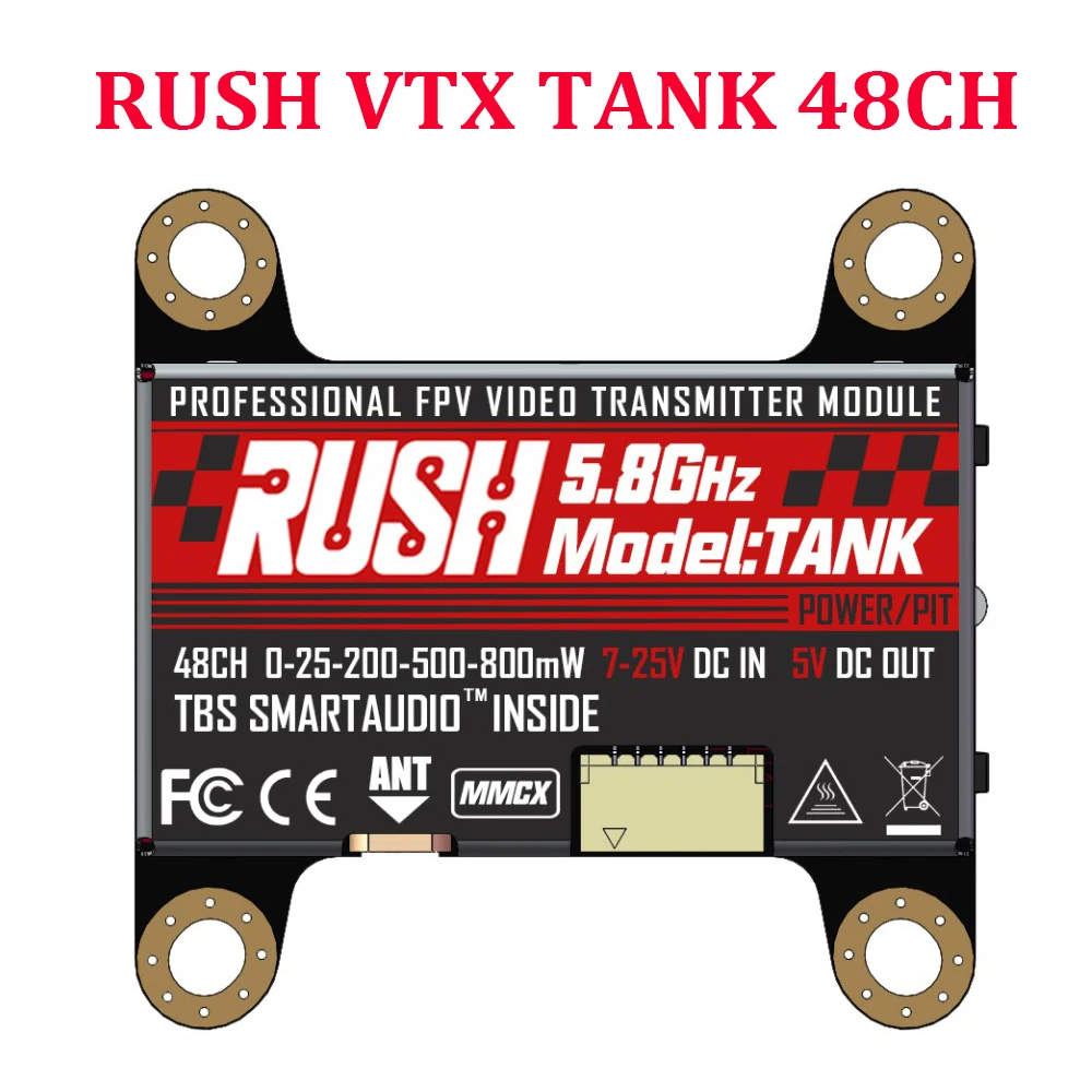 

RUSH VTX TANK 5.8GHz 48CH PIT/25/200/500/800mW TBS Smartaudio Switchable AV Transmitter For FPV Racing Drone Quadcopter