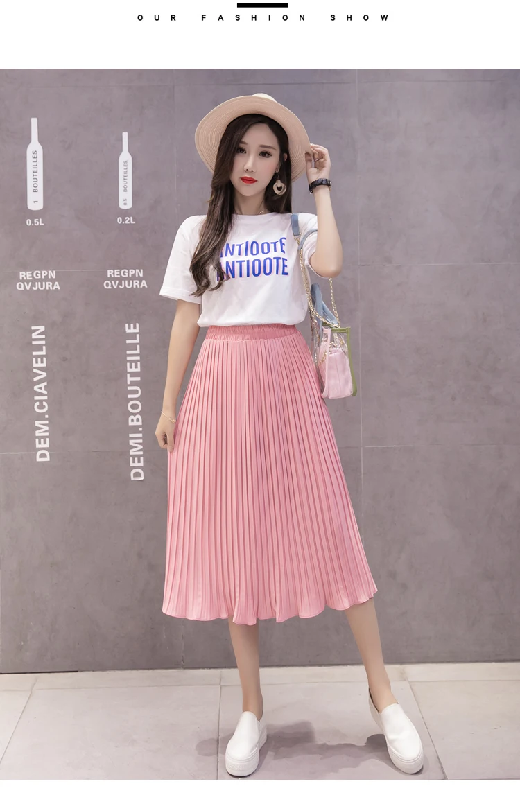 Jielur 6 цветов корейская мода летняя юбка Женский шифон высокая талия плиссированные женские юбки харадзюку юбка плиссированная Прямая поставка