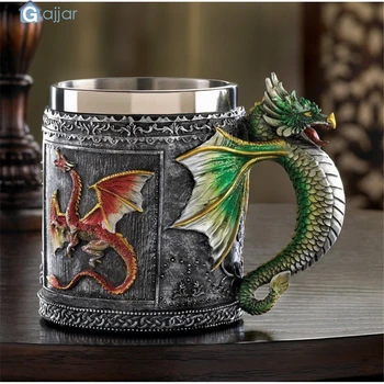 

3D Skull Home Dragon 3D Coffee Mug Beer 450ML Cup Wall Stainless Steel Resin Dragons Gift Cup Dropshiping18Nov14