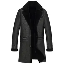 Высококачественная Мужская зимняя куртка из натуральной кожи с мехом, мужская зимняя куртка из натуральной овчины, мужская верхняя одежда, мужская Длинная кожаная куртка