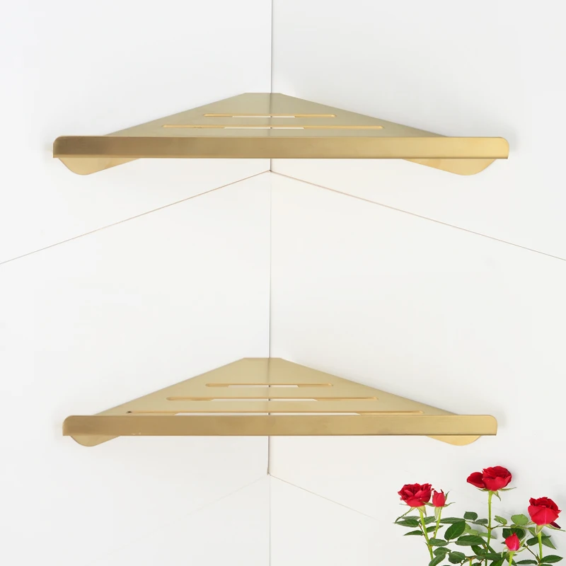 Bathroom Shelf Organizer Brushed Gold Stainless Steel Bathroom Shelves Shower Storage Rack Wall Mounted WC Shampoo Corner Basket