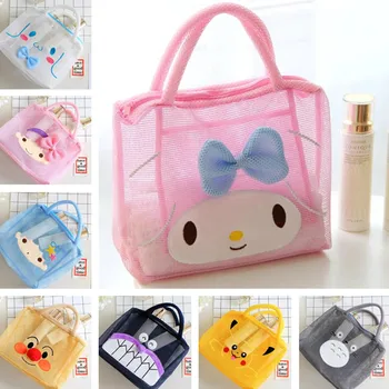 

Cartoon Japan Hello Kitty My Melody Cinnamoroll Dog Pudding Dog Polyester Transparent Cosmetic Bags Storage Mesh Bag Beach bag