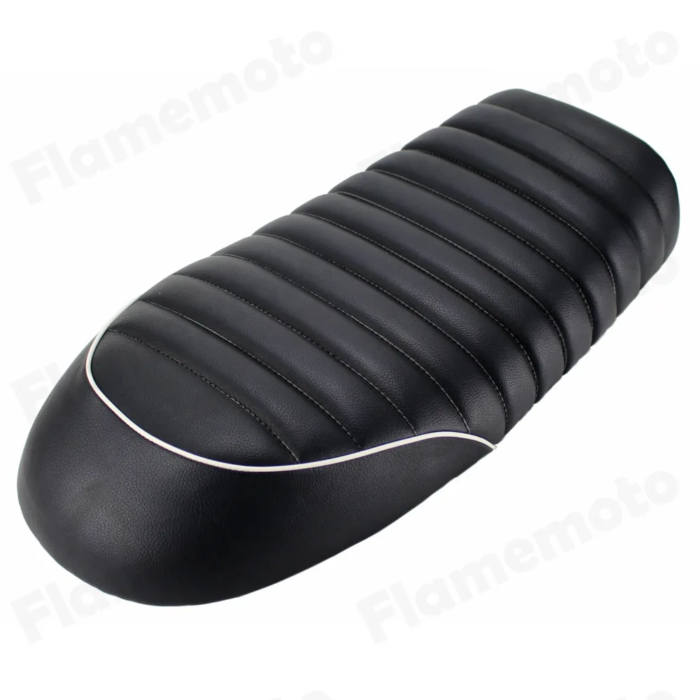 

UNDEFINED High Quality Leather Motorcycle Black Flat Brat Style Tracker Cafe Racer Custom Motorcycle Seat for Honda White Cut