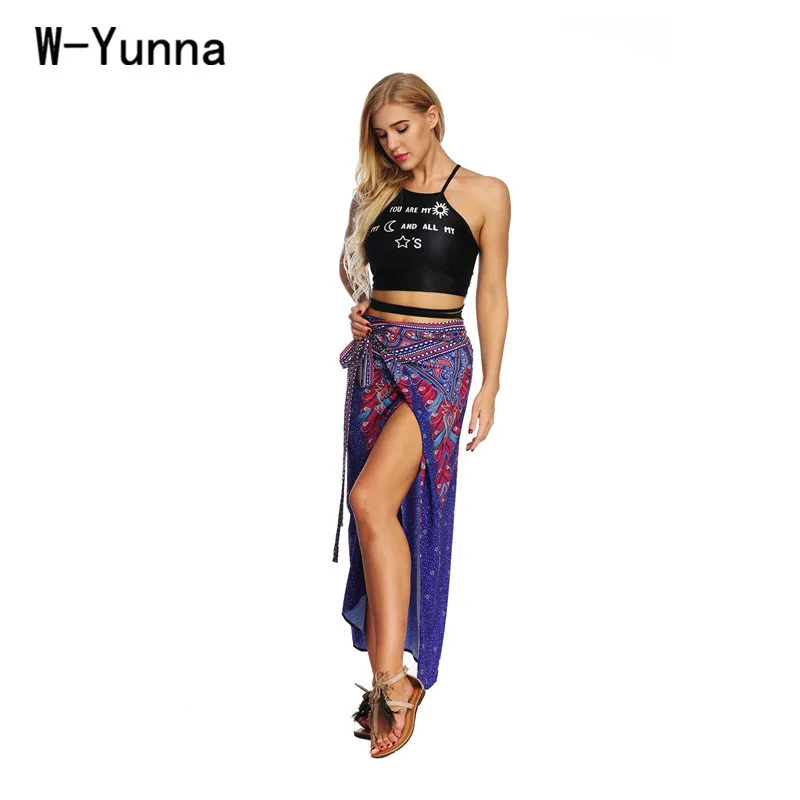 W-Yunna/новый список летних юбок для женщин W-Yunna, модная одежда 2019, сексуальная юбка миди с разрезом по щиколотку, корсет со шнуровкой, длинная