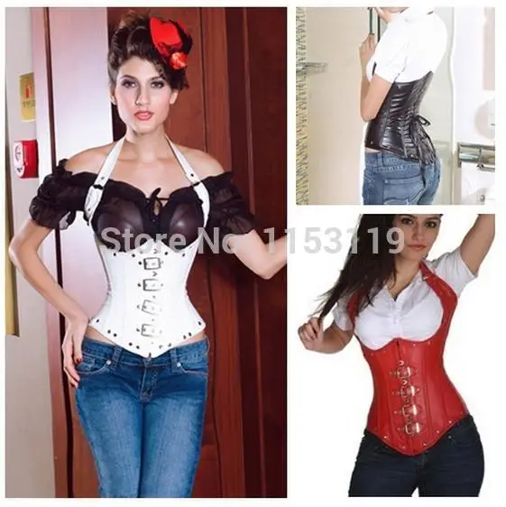 Women custom white Black red Faux Leather Under Bust Corset Gothic LC5144 Fashion + Free Shipping Cost Fast Delivery |