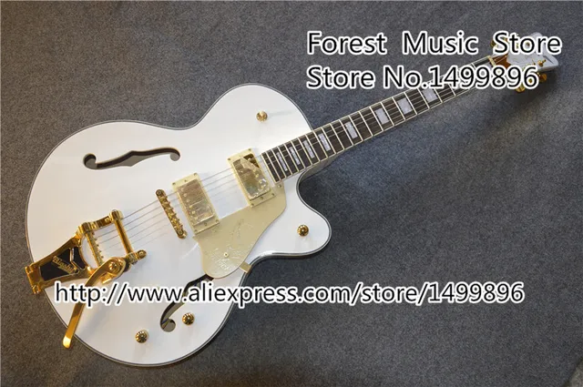 Best price at $375 Cheap Best Price For White Falcon Hollow Guitar Body Gret. Electric Jazz Guitar With Golden Hardware Free Shipping