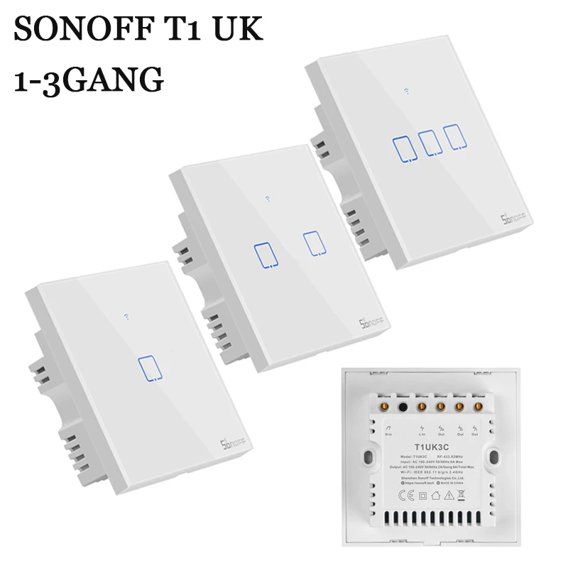 Sonoff T1 US 1/2/3 Gang Smart Touch Luce Interruttore Intelligente WiFi RF Timing Countdown Interruttore della Lampada da Parete di Controllo remoto EU, 2C 