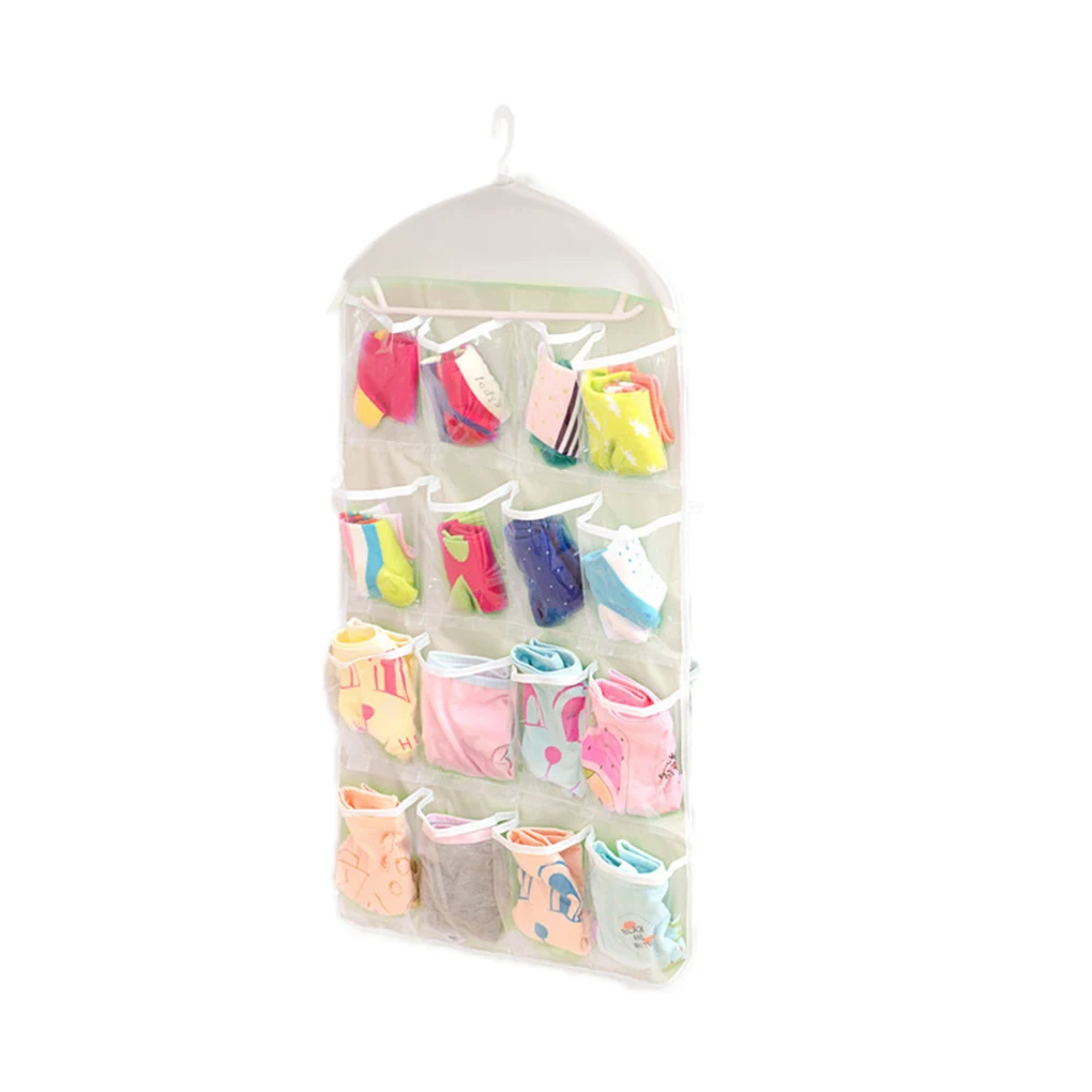 16 Pockets Clear Hanging Bag Socks Bra Underwear Rack Hanger Storage