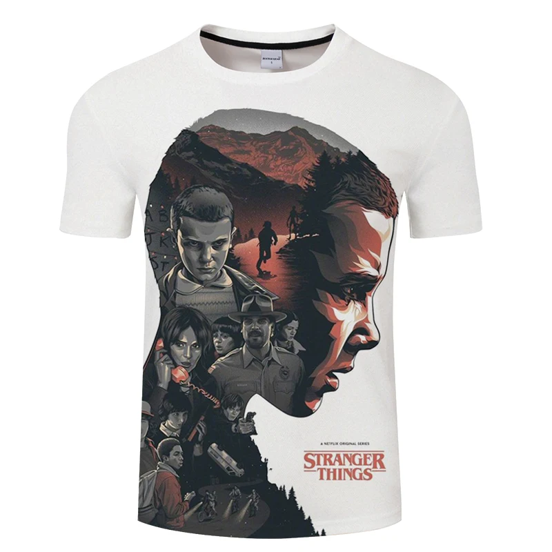 

New Fashion Stranger Things Print Funny Men T-Shirt 3D Character Design Mens T Shirt Summer Hipster Top Homme Tees Asian size