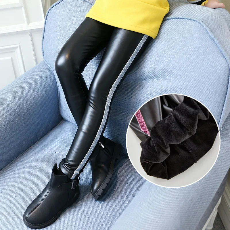 

3-12Y Girls Fashion pants Winter Warm children Trousers Baby kids Velvet skinny Kids striped leggings
