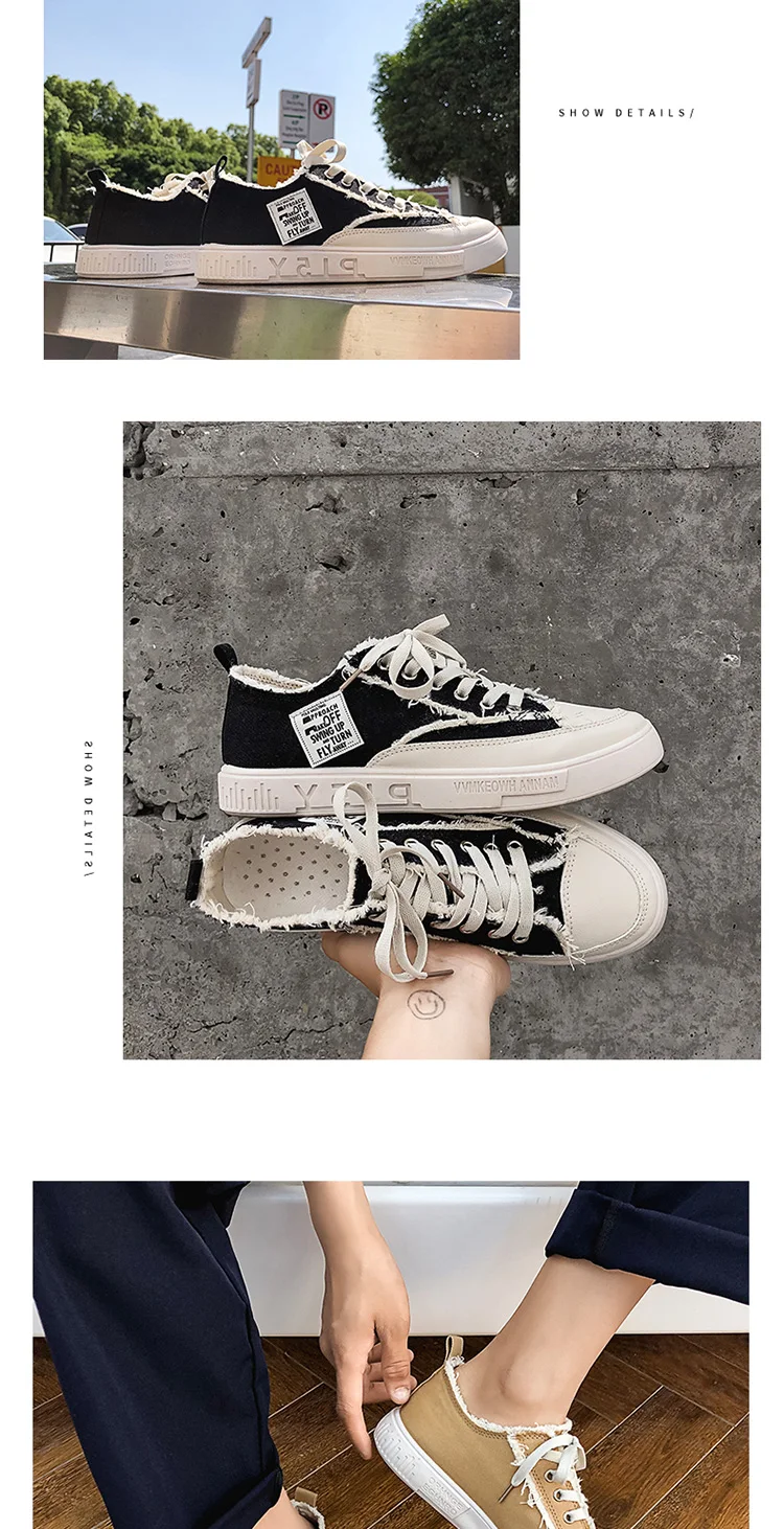 Summer New Korean Style Designer Mens Sneakers Fashion Low-top Old Craft Lace Canvas Men Shoes