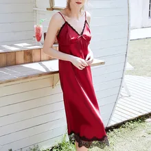 Лидер продаж, новинка, высококачественное модное летнее сексуальное ночное белье без рукавов, на бретельках, сатиновое длинное Белье для сна, нижнее белье