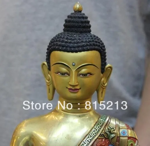 Bi00178 12 Тибет Бронза Медь 24 К Золото Позолотой Окрашенные 8 сокровищ Шакьямуни Статуя Будды