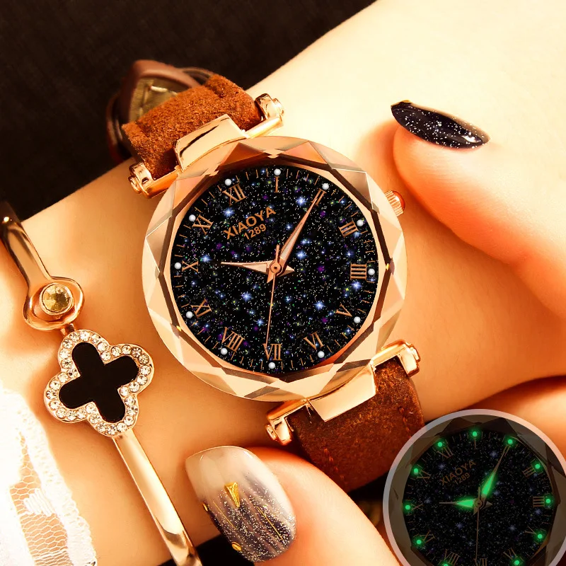 

reloj mujer 2018 New Luxury Starry Sky Ladies Watch Fashion Leather Quartz Women Wristwatches Waterproof Clock relogio feminino