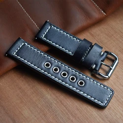 Vintage - Inspired Handcrafted Multicolor Watch Strap - 22mm (Black - Silver Buckle)