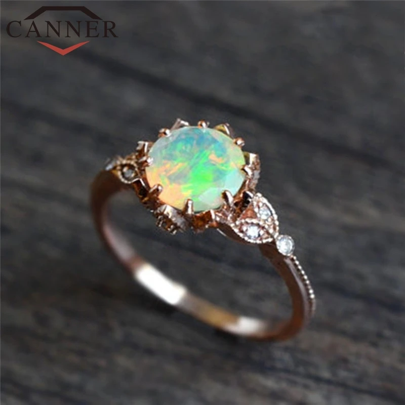 CANNER Exquisite Temperament Rose Gold Color Opal Ring Fashion Wedding Engagement Jewelry for Women FO