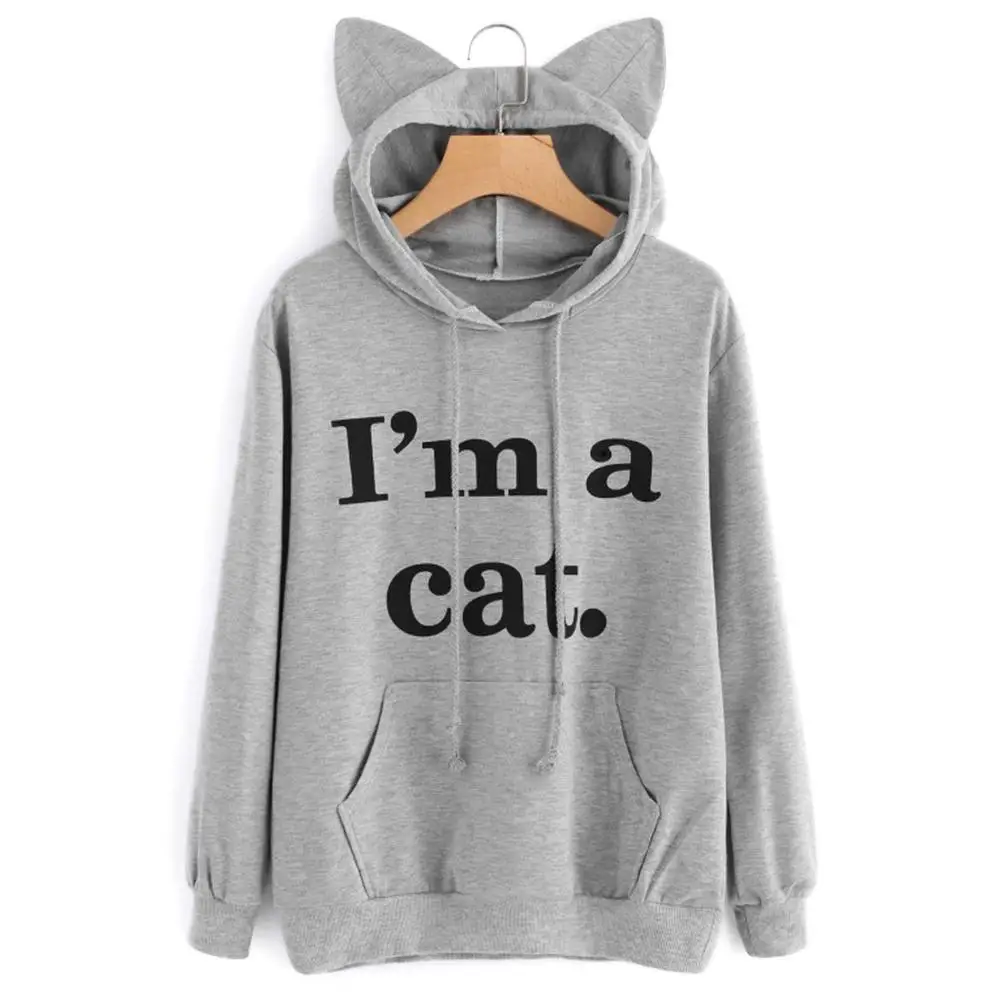 

Fashion Letter Print Cat Ear Hoodie Long Sleeve Pullover Sweatshirts