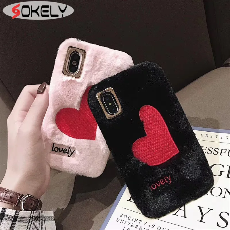 

SOKELY Winter warm love embroidery Phone Case For iPhone 6 6s 7 8 Plus X XR XS Max