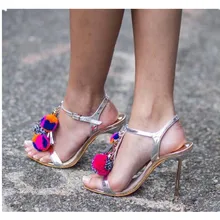 Women’s Shoes 2017 European Female Summer Shoes High Heels Tassel Open toe Shoes For Women Ladies Sandal Big Size Black/ Silver