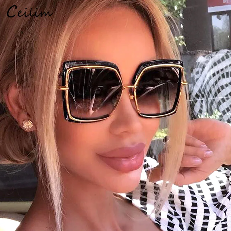 Oversized Sunglasses Women Brand Designer Metal Square Eyewear 2019 New Female Shades Big Mirror