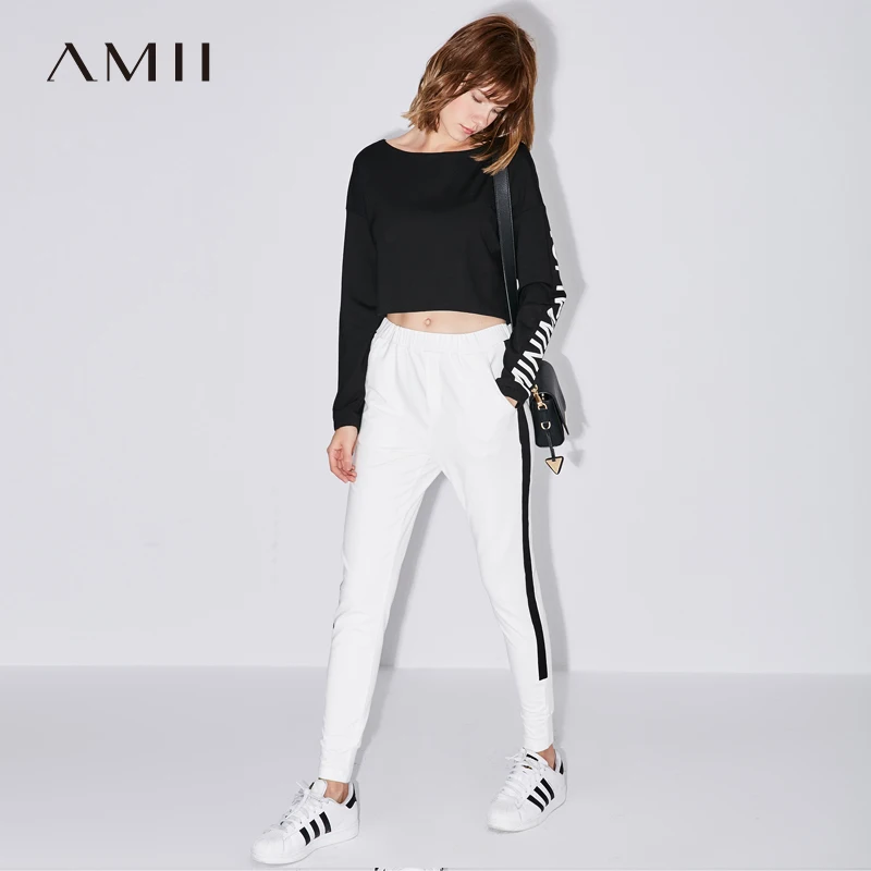 Mujer Amii Elástica Del Pantalones Militar 2019 Contraste Beige verde De Color Alta Lápiz Minimalista Cintura gqdAqvwU