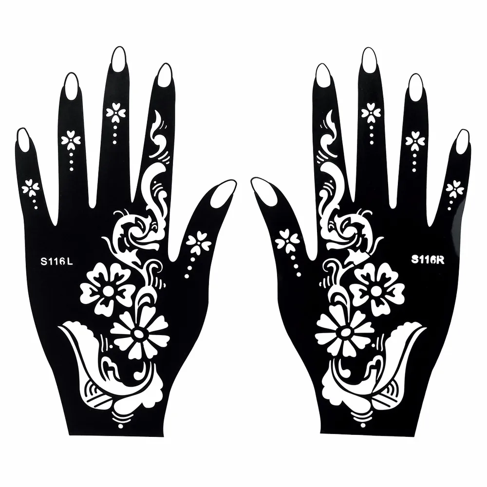 1 Pair New Sexy Women Temporary Henna Black Mehndi Flower Tattoo Waterproof Body Hand Art Tattoos Design Sticker Stencils S116