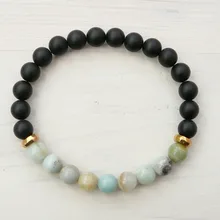 SN0331 мужской браслет матовый черный оникс и Амазонит браслет из бисера стрейч мужские ювелирные изделия