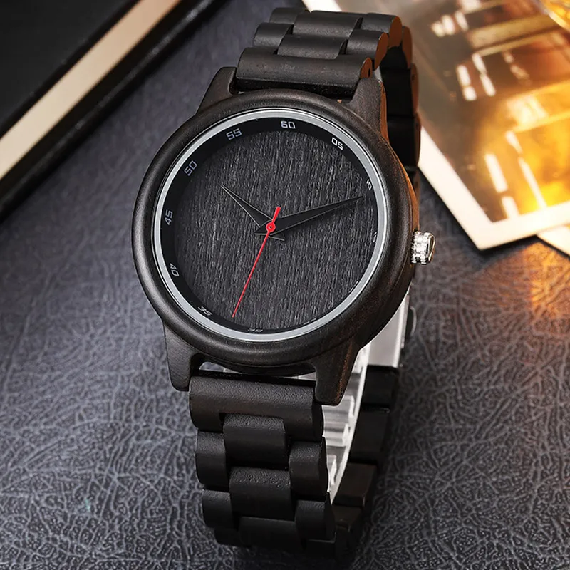 

Wood Watch For Male Full Black Simple Dial Men Black Wooden Wrist Watch Sports Minimalist Casual Quartz Clock Relogio Masculino