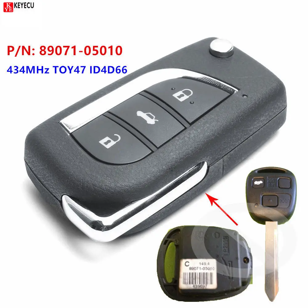 Keyecu обновленный дистанционный ключ для Toyota Yaris Avensis Corolla Carina и др. 434 МГц чип ID4D66 P/N: