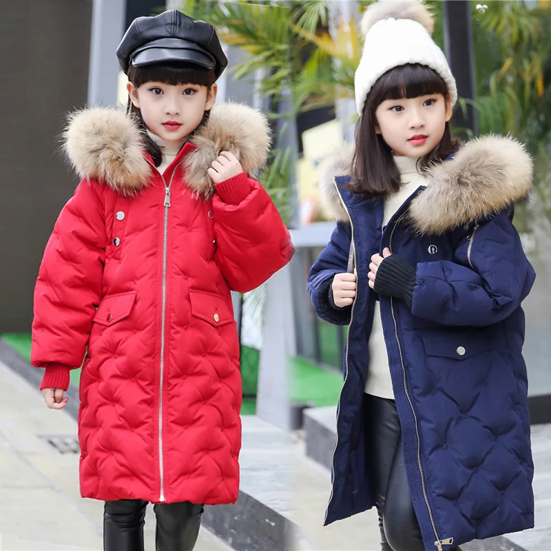 

90% Duck Down Children Winter Jackets For Girls Fur Collar Hooded Boys Duck Downs Jacket Warm Coat Big Kids Outerwear -40 Degree