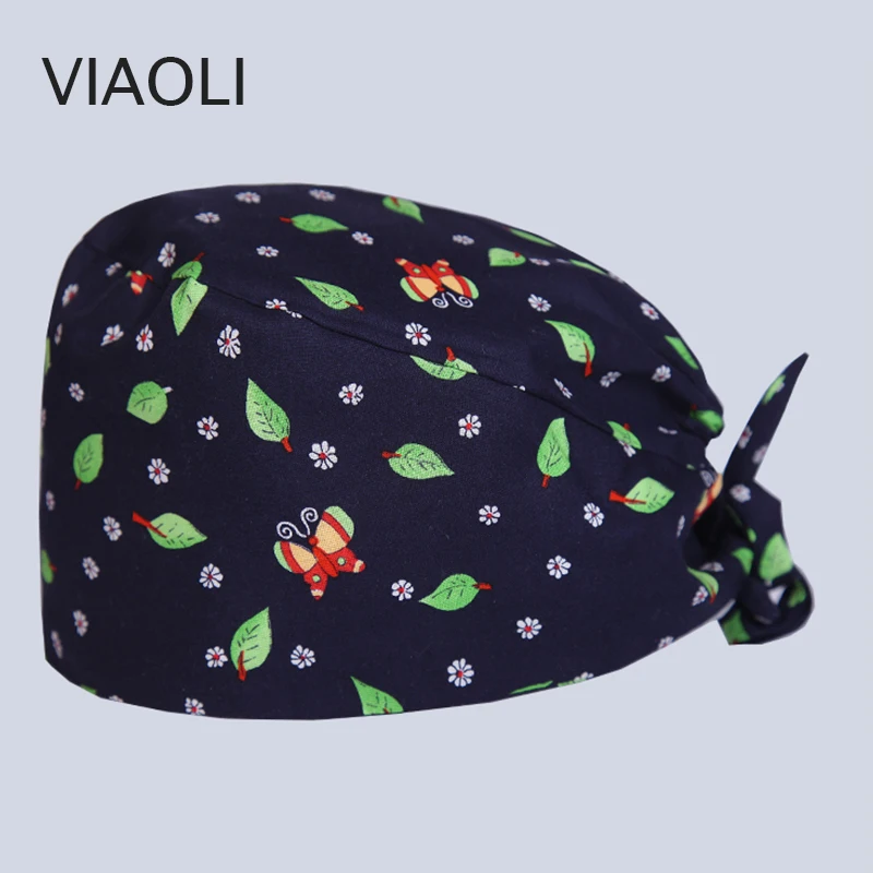

Viaoli New Scrub Caps for Women Hospital Medical Hats Print in green Tieback Elastic Section Cotton Surgical Caps