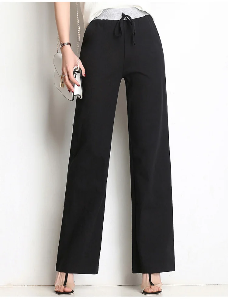 Women's Pants Wide Leg Linen Pants High Waist Tie Waist Ladies Trousers 2018 Summer OL Pants Long Culottes Pants Plus Size      08